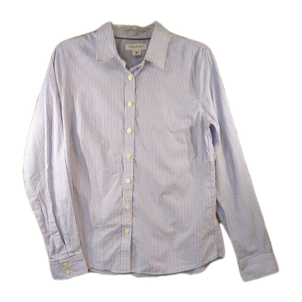 Banana Republic Non‑Iron Shirt Women 12P Light Blue Stripe Stretch Button Down